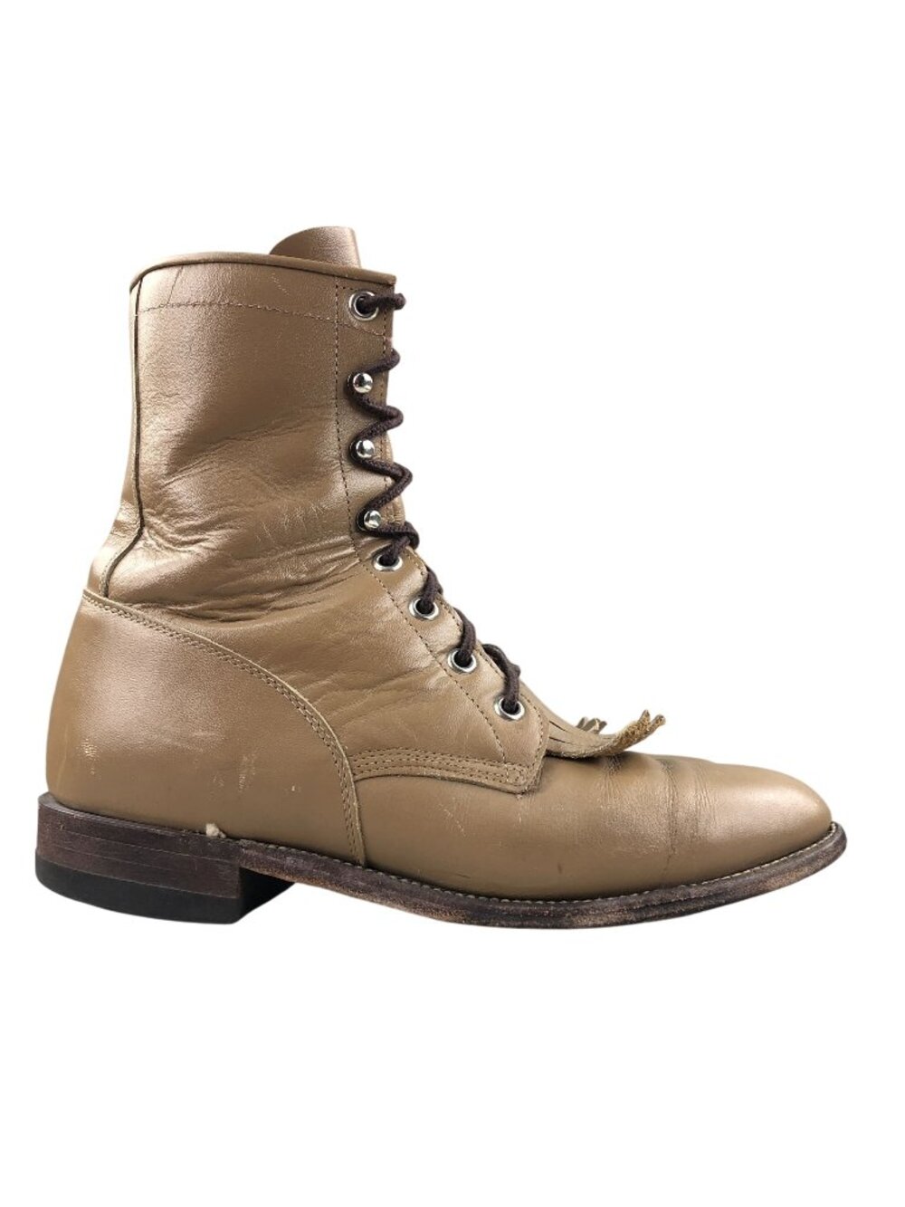 Justin USA Women's 6.5B Vintage Tan Brown Leather Lace-Up Kiltie Western Boots